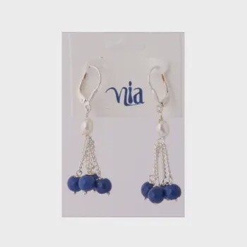 Tiny Silver Bead Earrings Blue