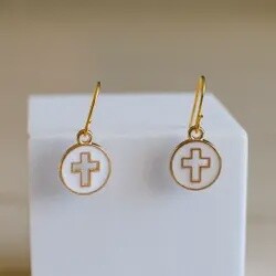 White Enamel Cross Earrings