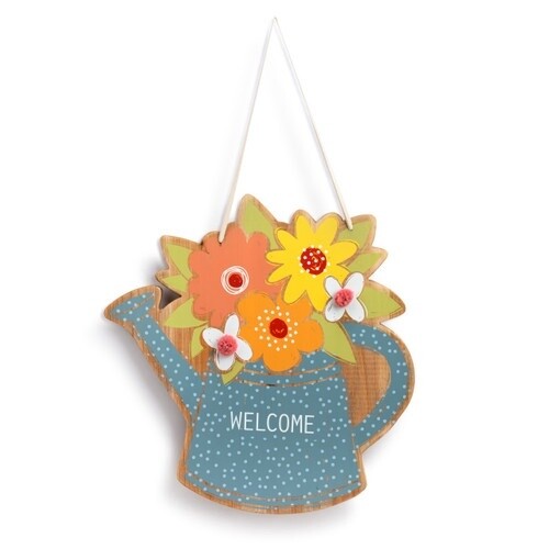 Welcome Floral Watering Can Door Hanger