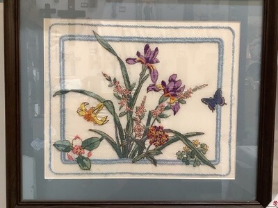 Iris Flowers with Butterfly Needlepoint by Sr. Rosine Sobczak
