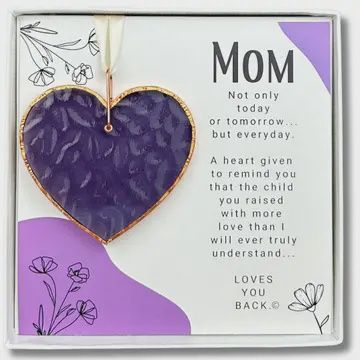 Handmade Glass Heart &quot;Mom&quot;, Colour: Purple