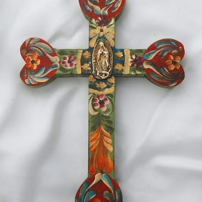 Hand-Painted Mexican Heart Wall Cross