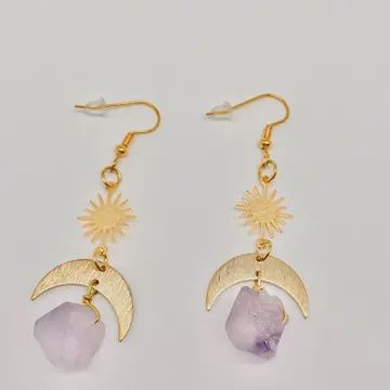 Purple Crystal Pendant Moon Earrings