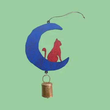 Rustic Metal Cat &amp; Moon Windchime