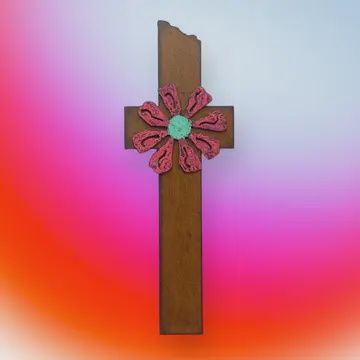 Rustic Metal Flower Wall Cross
