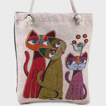 Vintage Tapestry Cat Shoulder Bag