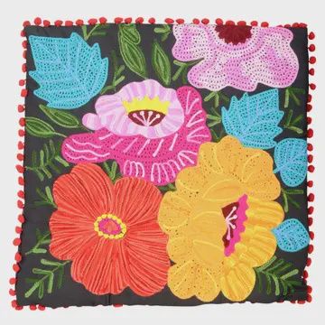 Embroidered Floral Pillow