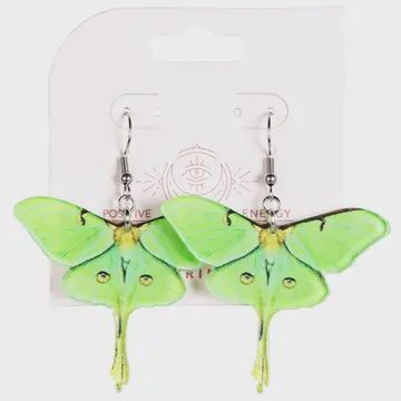 Green Moth Earrings
