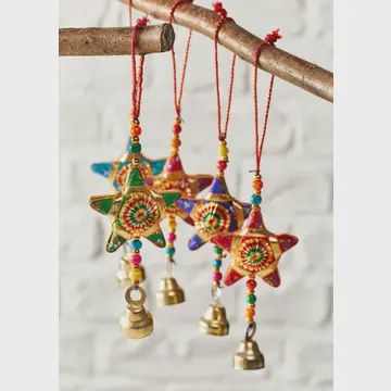 Multicolored Recycled Fabric Star Ornament