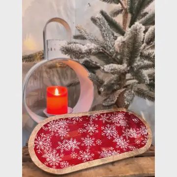 Snowflake Red Oval Tray