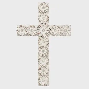 White Floral Wall Cross 10&quot;