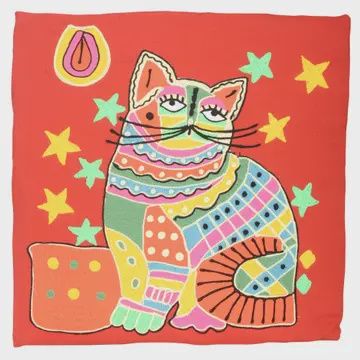 Red Embroidered Cat Pillow