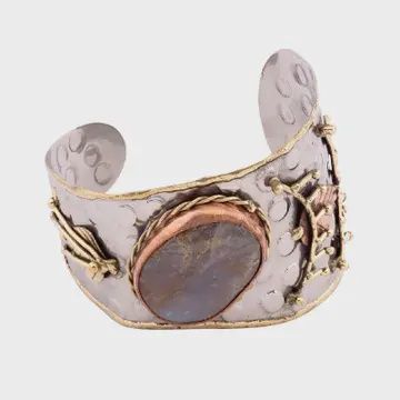 Silver Tone Brown Center Cuff Bracelet