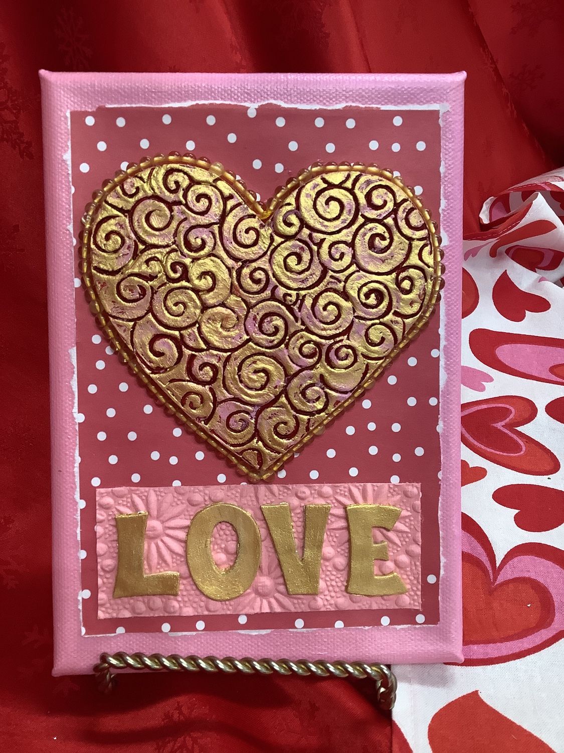 Valentine Heart Canvas (5&quot;x7&quot;), Style: Swirl Heart on Red Polka Dots