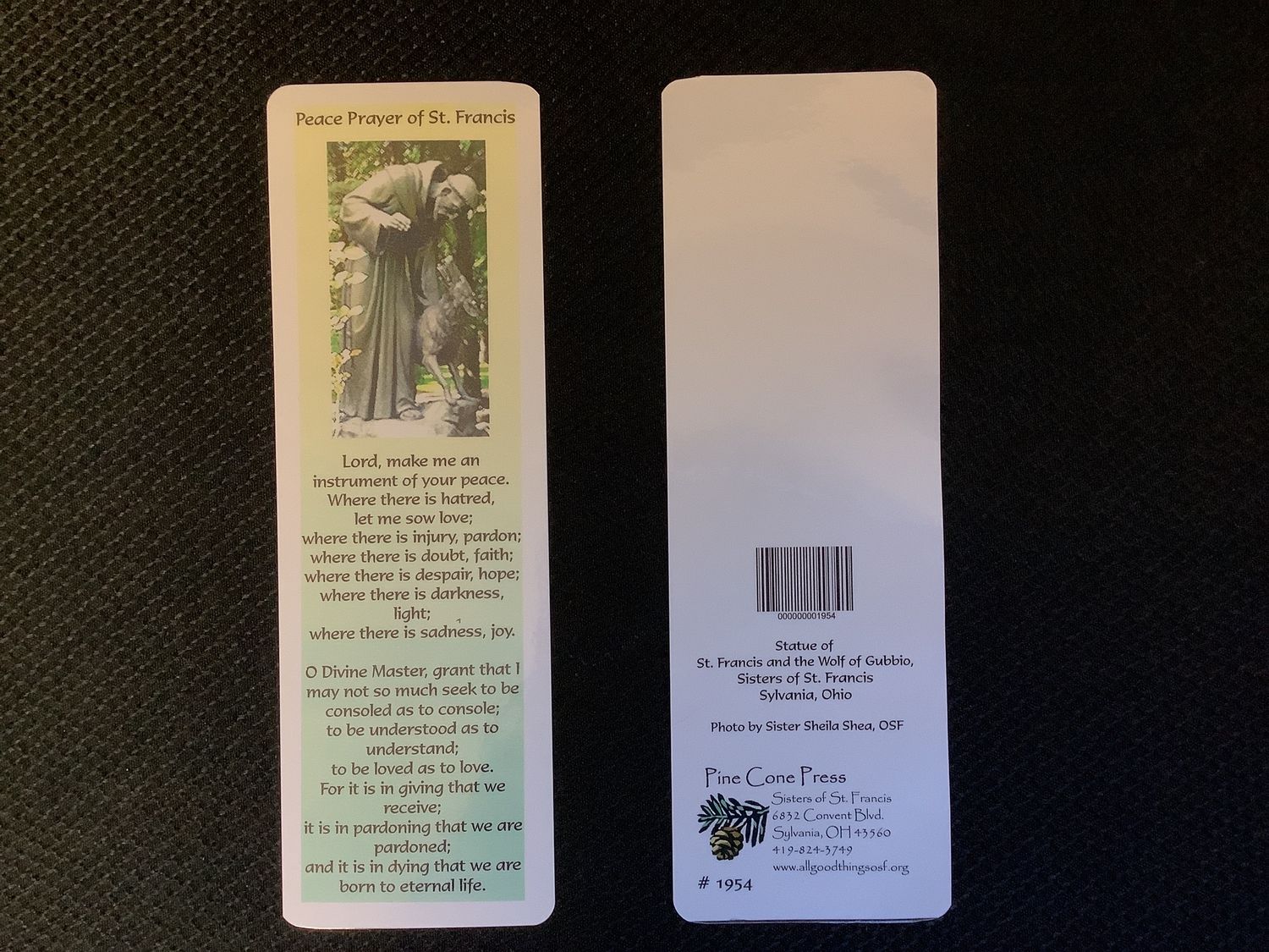 Peace Prayer, St. Francis Gubbio Bookmark