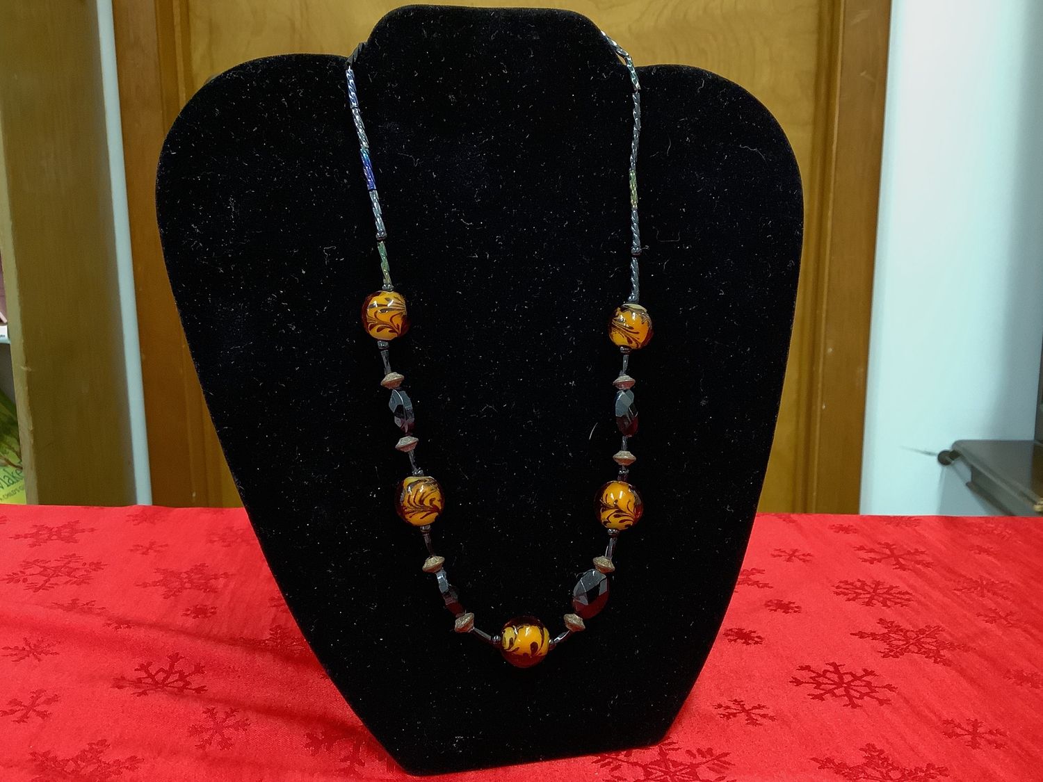 Amber &amp; Black Beaded Necklace by Sr. Mary Peter