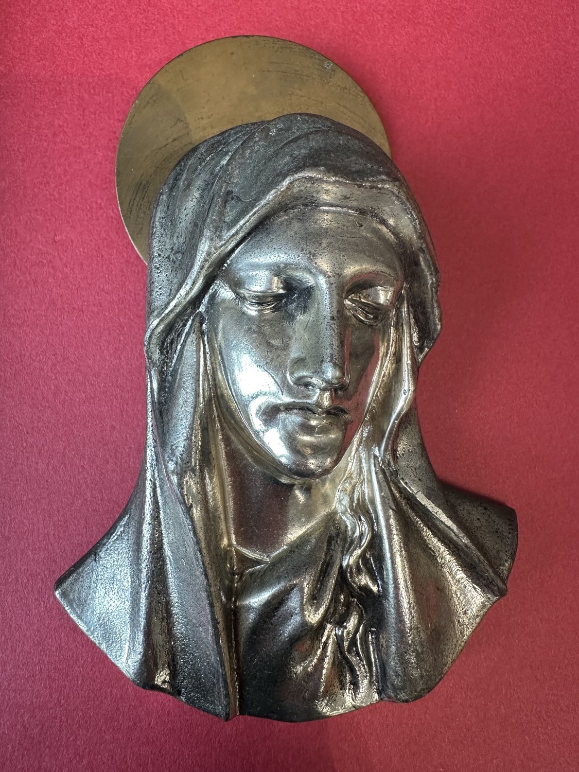 Vintage 3D Pewter Wall Hanging Virgin Mary