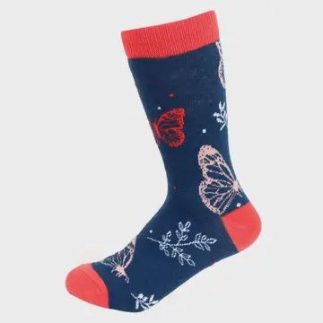 Butterfly Socks with Red Toe