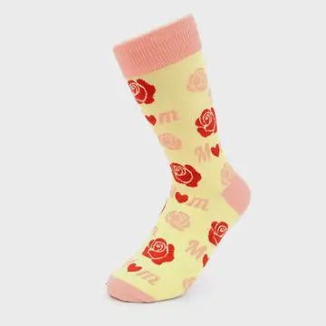 &quot;Mom&quot; Yellow Sock with Roses