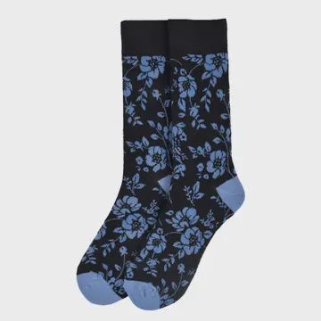 Blue and Black Floral Socks