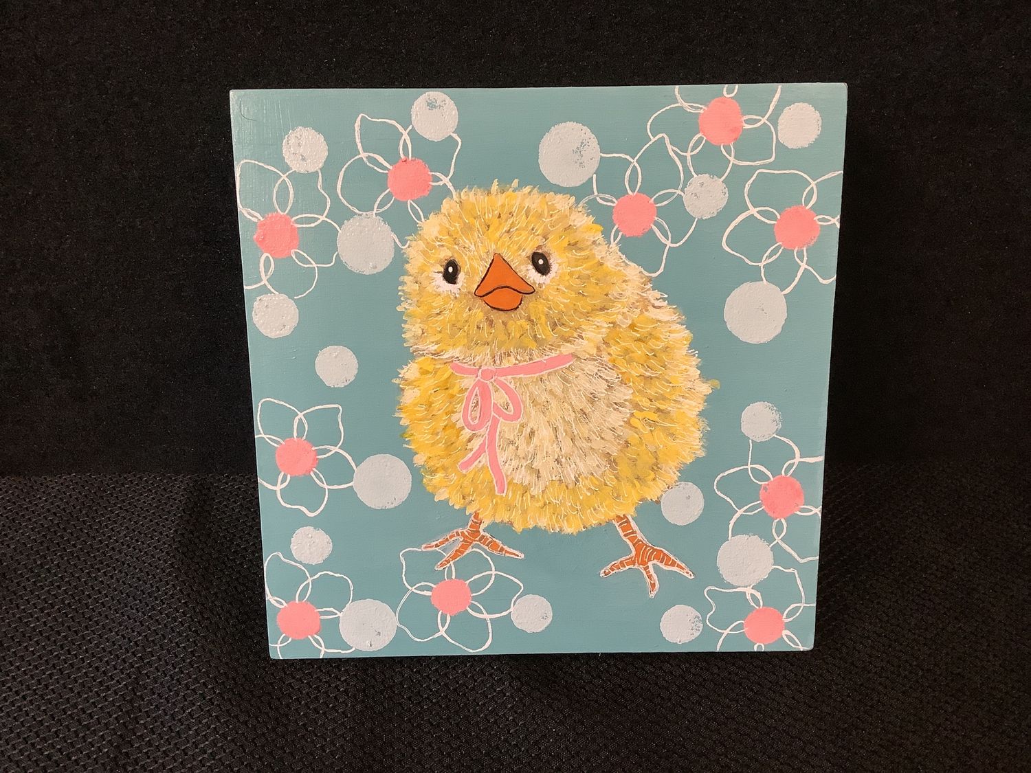 Yellow Easter Chick on Blue Floral