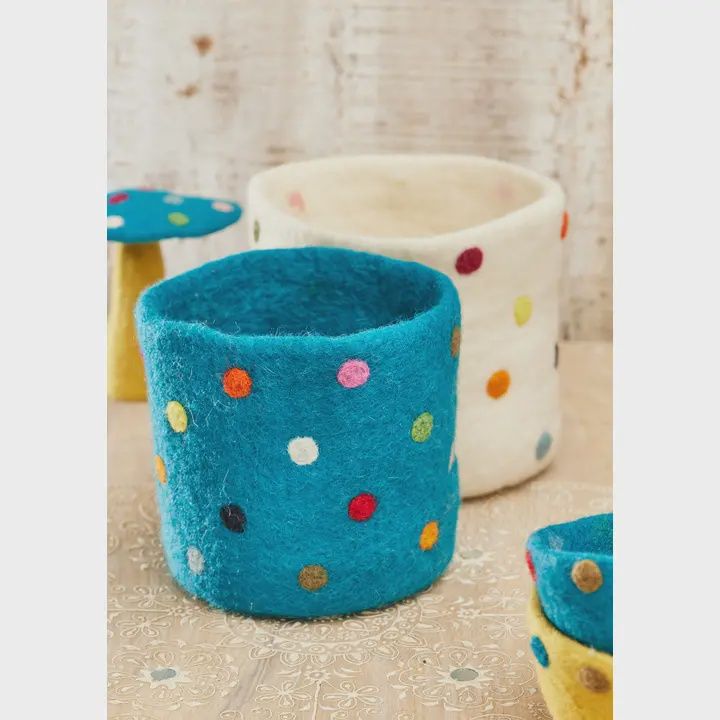 Blue Polka Dotted Felt Planter