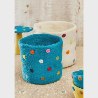 Blue Polka Dotted Felt Planter