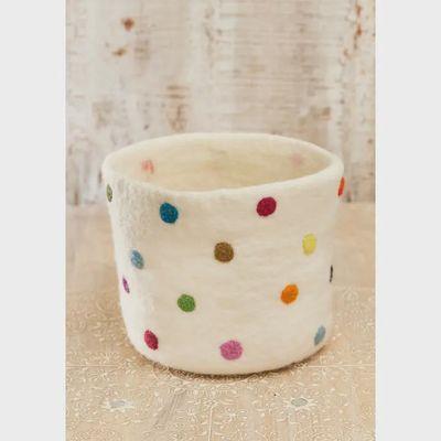 White Felt Dotted Planter