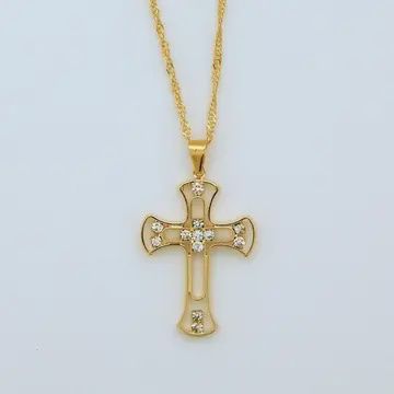 Gold Cross Crystal Pendant Necklace