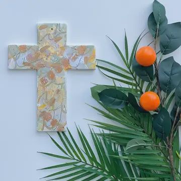 Hand-Painted Natural Wall Cross