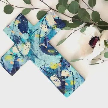 Hand-Painted Blue Wall Cross