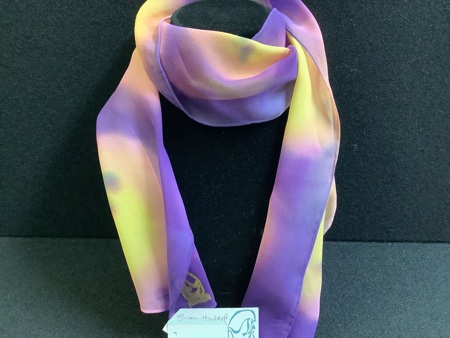 “I’ve got my eyes on you” hand-painted silk-scarf by Sr. Sharon Havelak