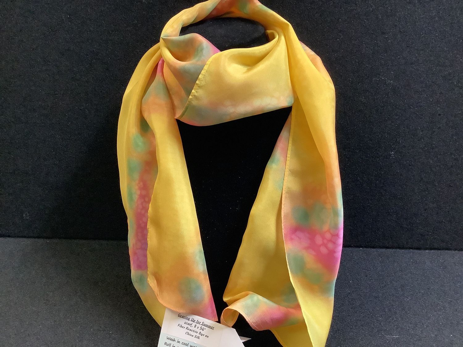 “Gearing Up for Summer” Hand -Painted silk scarf by Sr Sharon Havelak