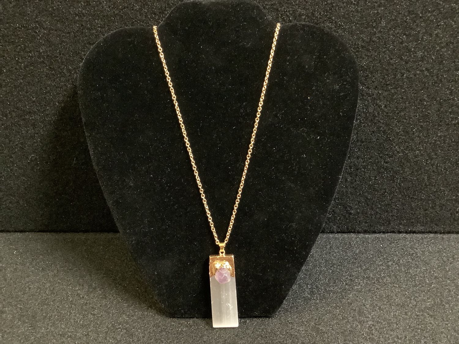 Selenite Pendant with Amethyst Necklace