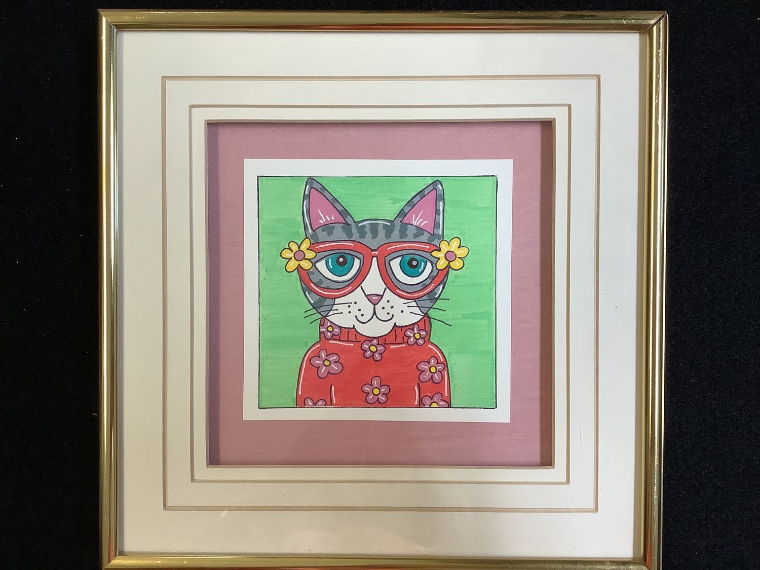 Cat with Glasses Framed Art
