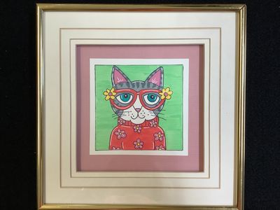 Cat with Glasses Framed Art