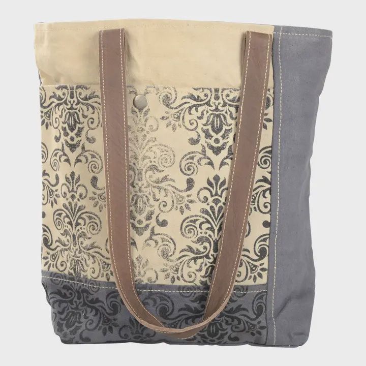 Grey and Tan Floral Tote