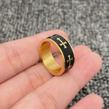 Golden Enamel Cross Ring, Size: 9