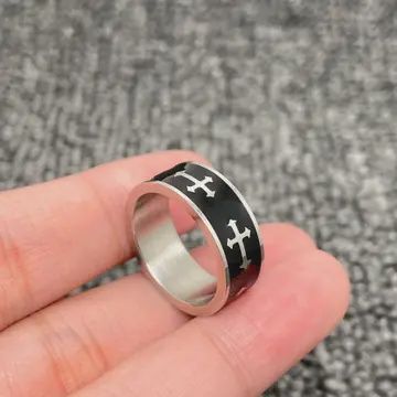 Silver Enamel Cross Ring, Size: 9