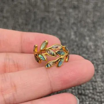 Abalone Shell Leaf Adjustable Ring