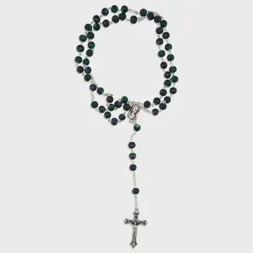 Green Rosary Beads with Madonna &amp; Child