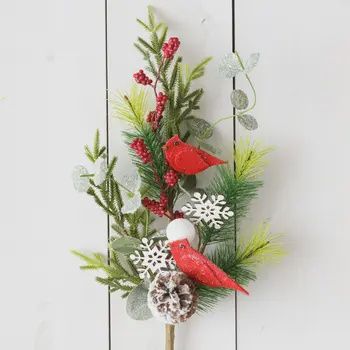 Evergreen Branch with Cardinals