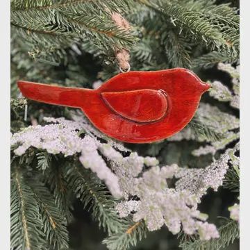 Red Wooden Cardinal Ornament 6&quot;