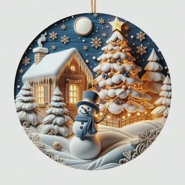Snowman and Cabin Ornament