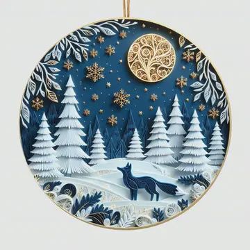Winter Fox and Forest Ornament
