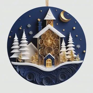 Winter Night with Church Ornament