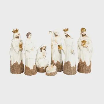 Cream White Wood Look Nativity 7 Pc