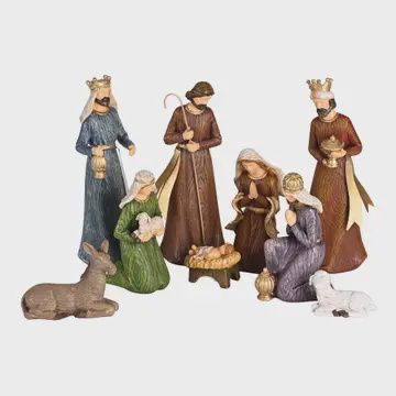 Colorful Wood Look Nativity 9 Pc