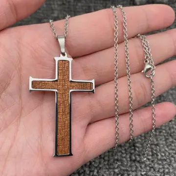 Inlaid Wood Cross Necklace