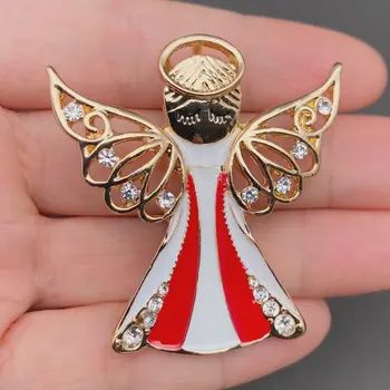 Red Enamel Angel Brooch